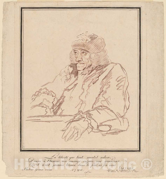 Art Print : Jean Huber, Voltaire, 1790 - Vintage Wall Art