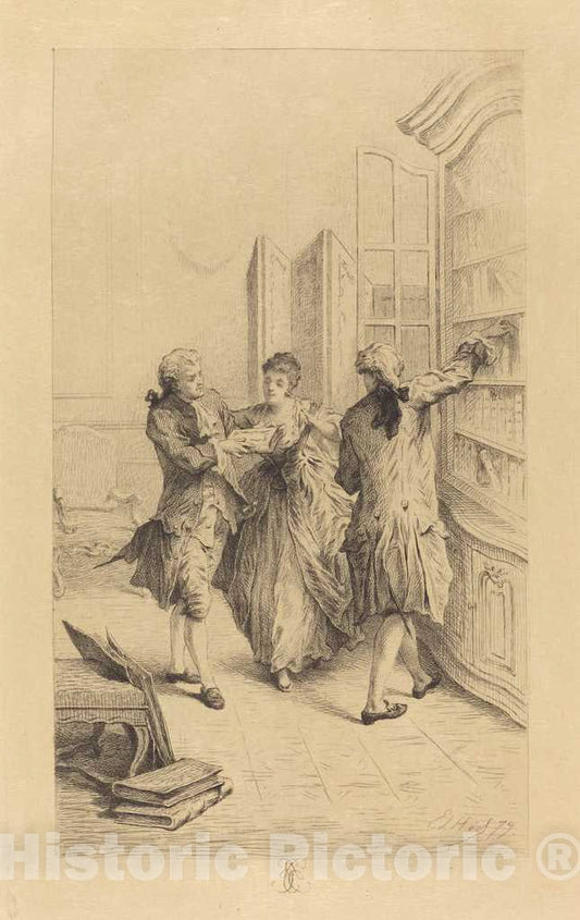 Art Print : Ed. ? Heil, Interior with Two Gentlemen and a Lady, 1879 - Vintage Wall Art