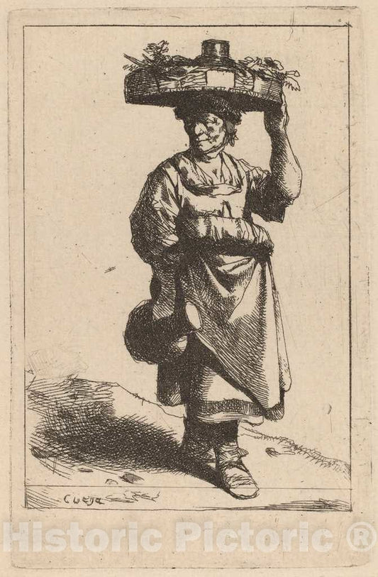 Art Print : Cornelis Bega, Woman Carrying a Basket - Vintage Wall Art