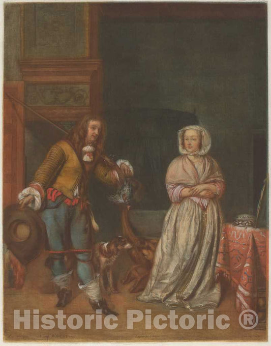 Art Print : Lasinio After Gabriel Metsu, Huntsman Visiting a Lady, c.1785 - Vintage Wall Art