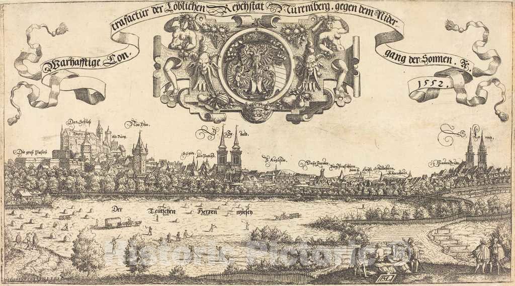 Art Print : Hanns Lautensack, View of Nuremberg from The West [Center Section], 1552 - Vintage Wall Art