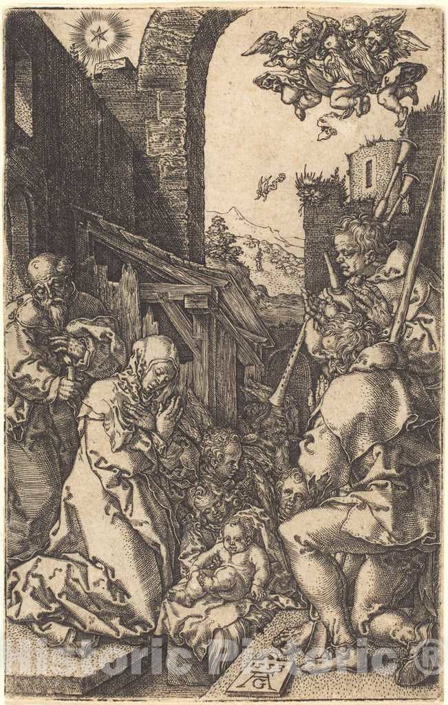 Art Print : Aldegrever, The Nativity, 1553 - Vintage Wall Art