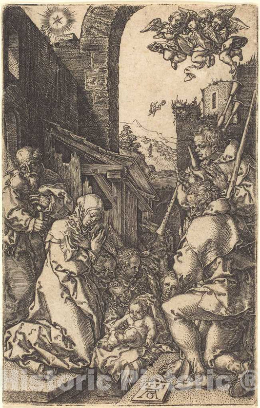 Art Print : Aldegrever, The Nativity, 1553 - Vintage Wall Art