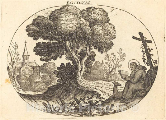 Art Print : Balthasar Moncornet, Saint Egidius and a Doe - Vintage Wall Art