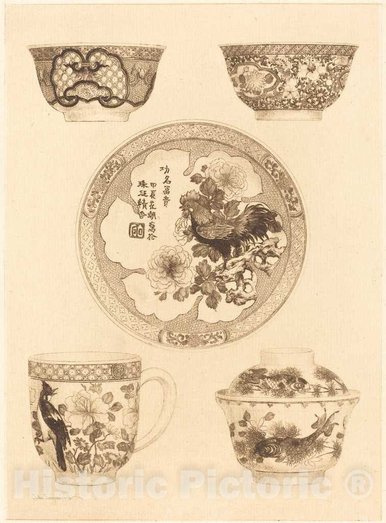 Art Print : Jules-Jacquemart, Five Pieces of China - Vintage Wall Art
