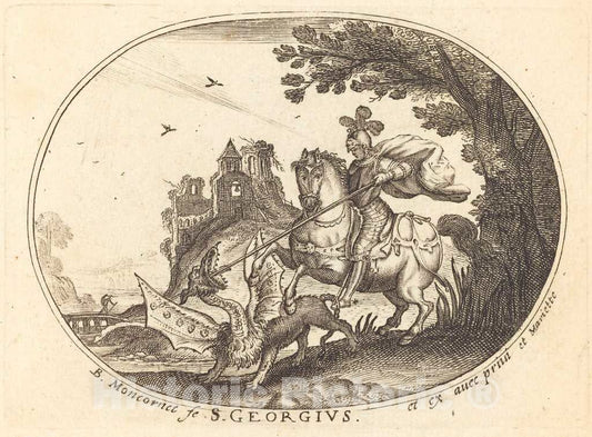Art Print : Balthasar Moncornet, Saint George and The Dragon - Vintage Wall Art
