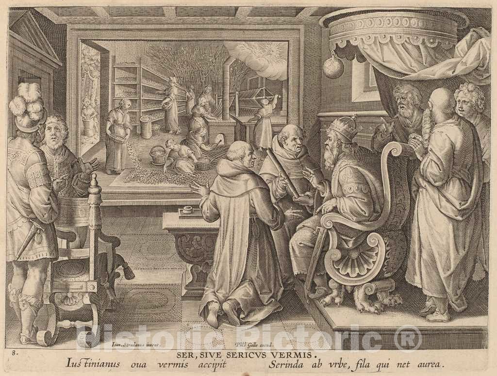 Art Print : Galle After Jan Van der Straet, Silk Manufacture: pl.8, c.1585 - Vintage Wall Art