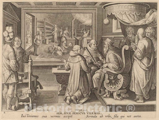 Art Print : Galle After Jan Van der Straet, Silk Manufacture: pl.8, c.1585 - Vintage Wall Art