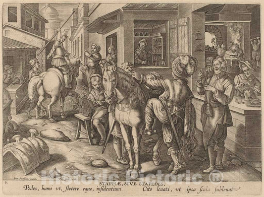 Art Print : Galle After Jan Van der Straet, Equestrian Harnesses: pl.9, c.1585 - Vintage Wall Art
