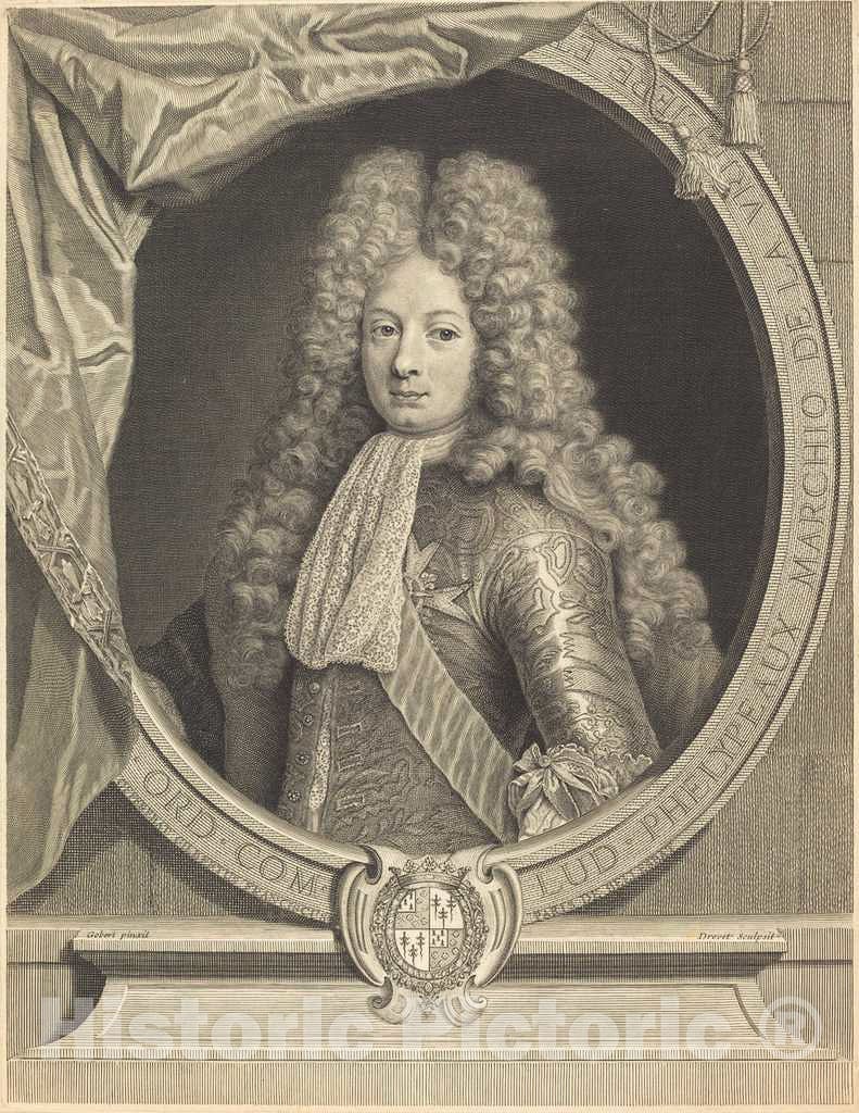 Art Print : Drevet After Gobert, Marquis de la Vrilliere, 1701 - Vintage Wall Art