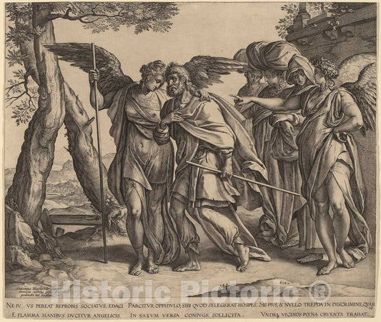 Art Print : Goltzius After Van Blocklandt, Lot and His Daughters Leaving Sodom, 1582 - Vintage Wall Art