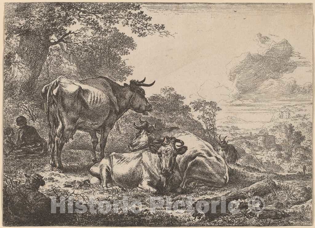Art Print : Nicolaes Pietersz Berchem, Resting Cows - Vintage Wall Art
