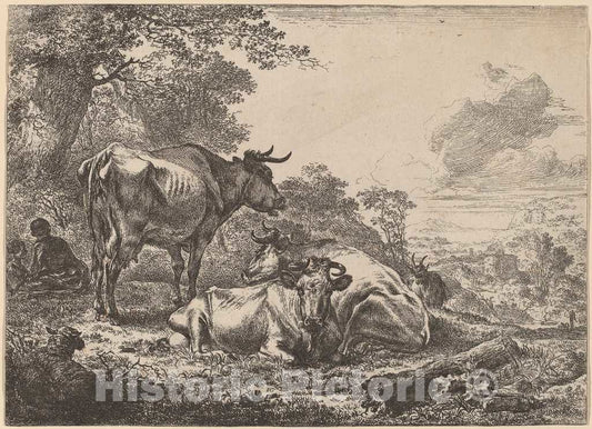 Art Print : Nicolaes Pietersz Berchem, Resting Cows - Vintage Wall Art