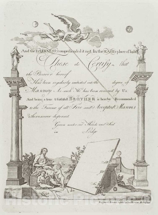 Art Print : Paul Revere, Masonic Certificate, 1773 - Vintage Wall Art