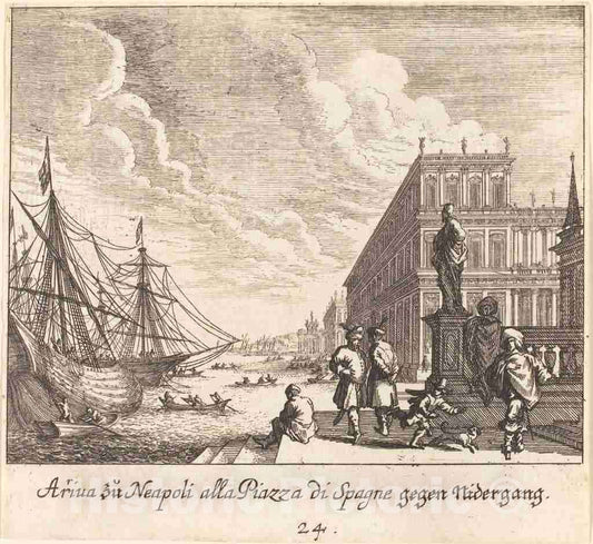 Art Print : KÃ¼sel After Johann Wilhelm Baur, Palazzo di Spagna, Naples, 1681 - Vintage Wall Art