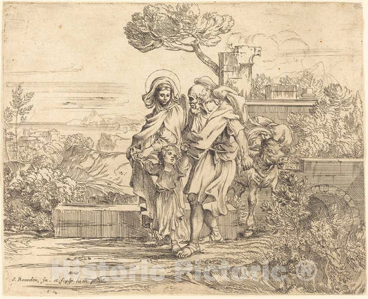 Art Print : SÃ©bastien Bourdon, The Rest on The Flight into Egypt - Vintage Wall Art