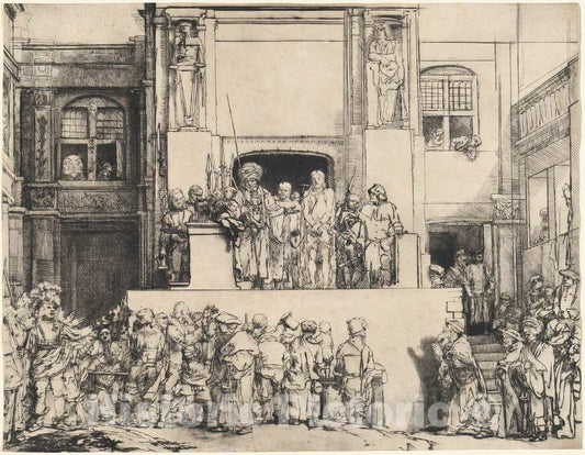 Art Print : Rembrandt, Christ Presented to The People: Oblong Plate, 1655 - Vintage Wall Art
