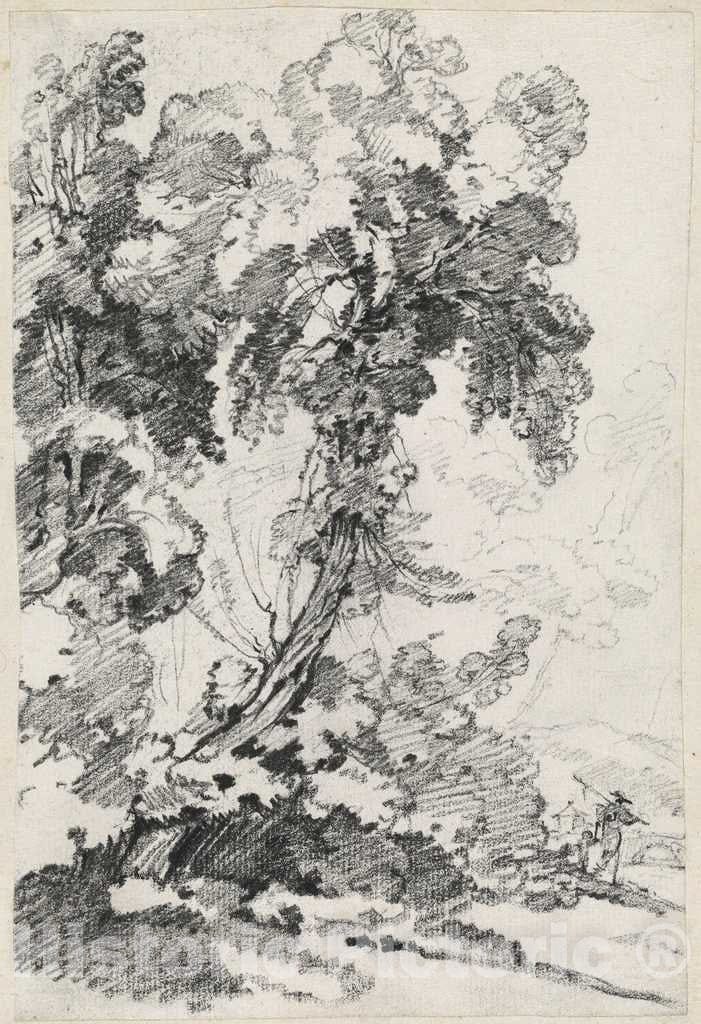 Art Print : Joseph-Marie Vien, A Towering Tree with Travelers, c.1748 - Vintage Wall Art
