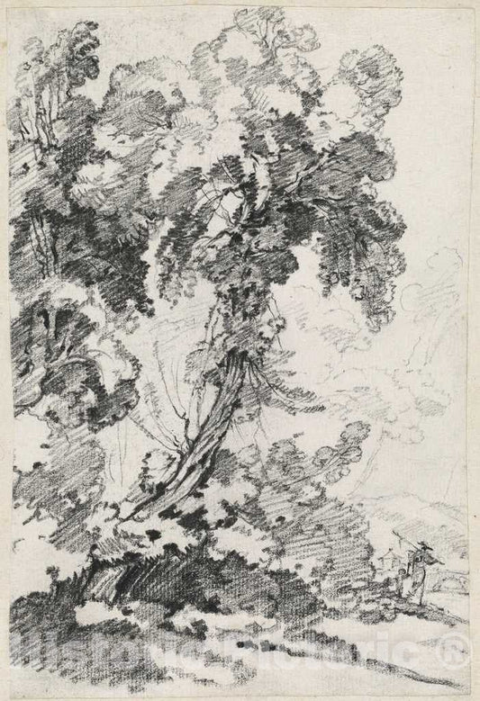 Art Print : Joseph-Marie Vien, A Towering Tree with Travelers, c.1748 - Vintage Wall Art