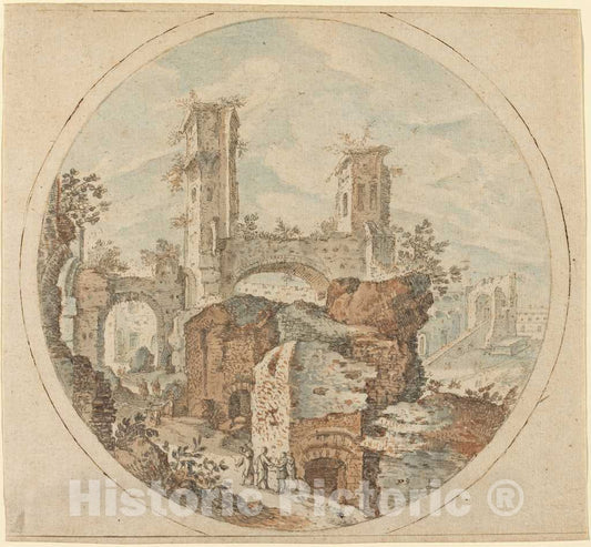Art Print : Pieter Stevens, Travellers Among Roman Ruins - Vintage Wall Art
