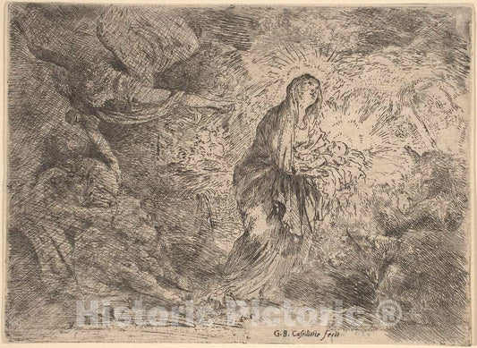 Art Print : Giovanni Benedetto Castiglione, Joseph Awakened by The Angel - Vintage Wall Art