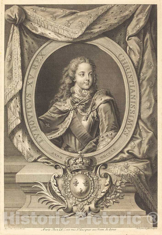 Art Print : Larmessin IV After Rigaud, Louis XV, c. 1720 - Vintage Wall Art