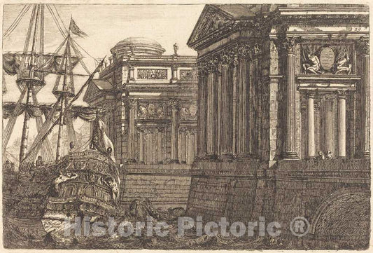 Art Print : Pierre Moreau, Imaginary Port Scene - Vintage Wall Art