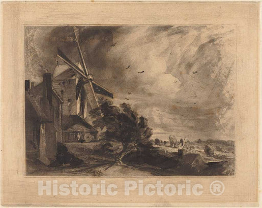 Art Print : Lucas After Constable, A Mill, in or Before 1829 - Vintage Wall Art