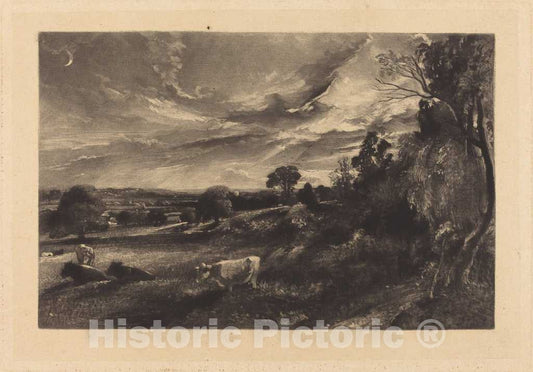 Art Print : Lucas After Constable, Summer Evening, in or After 1829 - Vintage Wall Art