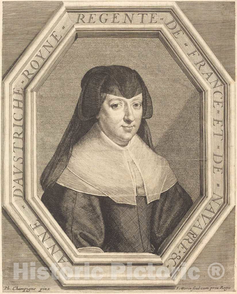 Art Print : Morin After Champaigne, Anne of Austria - Vintage Wall Art