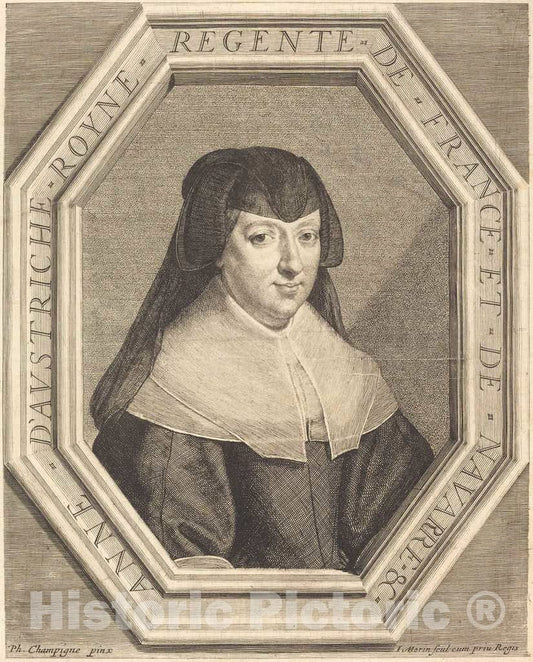 Art Print : Morin After Champaigne, Anne of Austria - Vintage Wall Art