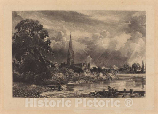 Art Print : Lucas After Constable, Salisbury Cathedral, in or After 1831 - Vintage Wall Art