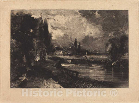 Art Print : Lucas After Constable, Mill Near Colchester, in or After 1846 - Vintage Wall Art