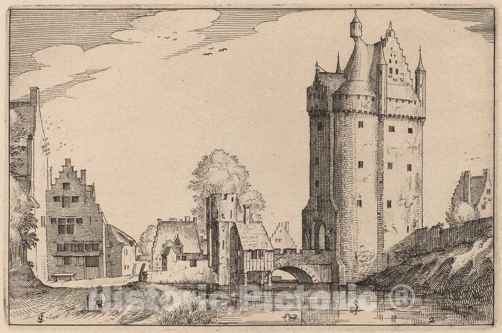 Art Print : Visscher After Van Doetechum, Town Gate, 1612 - Vintage Wall Art