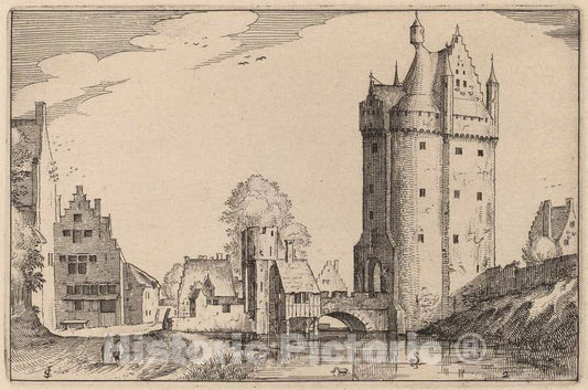 Art Print : Visscher After Van Doetechum, Town Gate, 1612 - Vintage Wall Art