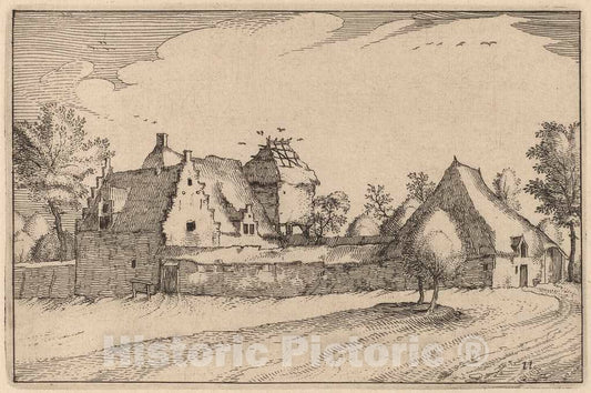 Art Print : Visscher After Van Doetechum, Walled Farm, 1612 - Vintage Wall Art