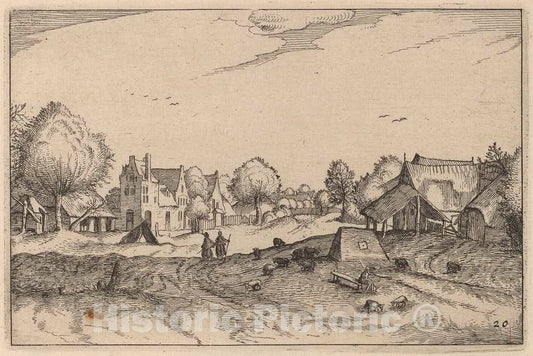 Art Print : Visscher After Van Doetechum, Village Road, 1612 - Vintage Wall Art