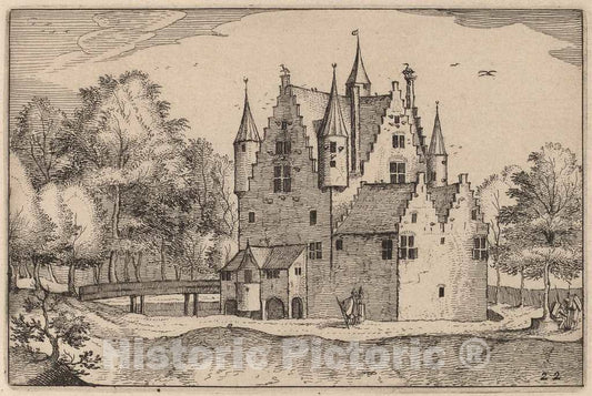 Art Print : Visscher After Van Doetechum, A Castle, 1612 - Vintage Wall Art