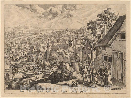 Art Print : Jode After Hans BOL, The Archangel Raphael Takes Tobias from His Home - Vintage Wall Art