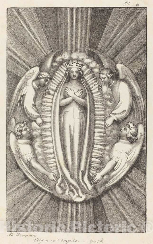 Art Print : Maria Denman After Flaxman, Virgin and Angels, a Key Stone in York, 1829 - Vintage Wall Art