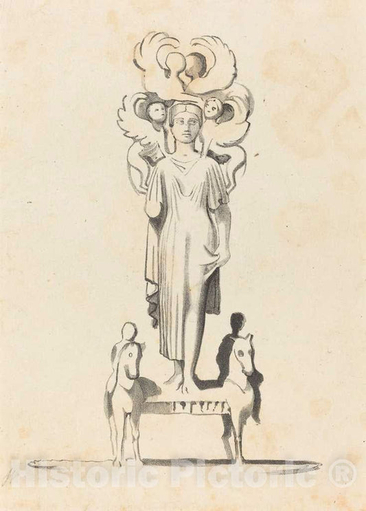 Art Print : Walton After Flaxman, Bronze Figure of Minerva, Found in The Barrowof Achilles, 1829 - Vintage Wall Art