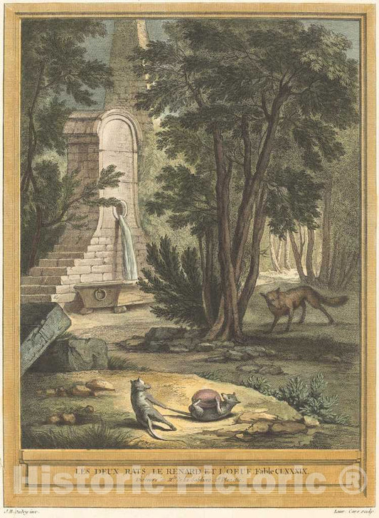 Art Print : Cars After Oudry, Les Deux Rats, le Renard et l'oeuf (Two Rats,The Fox, and The Egg), 1759 - Vintage Wall Art