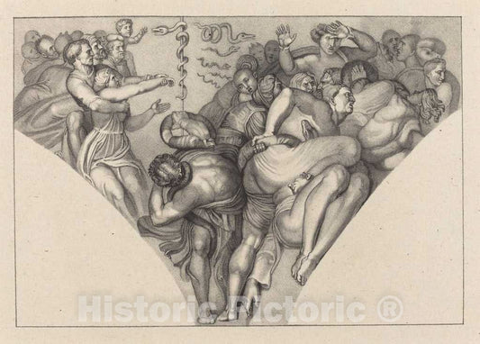 Art Print : Sharp After Flaxman, Brazen Serpent, from Michael Angelo, 1829 - Vintage Wall Art