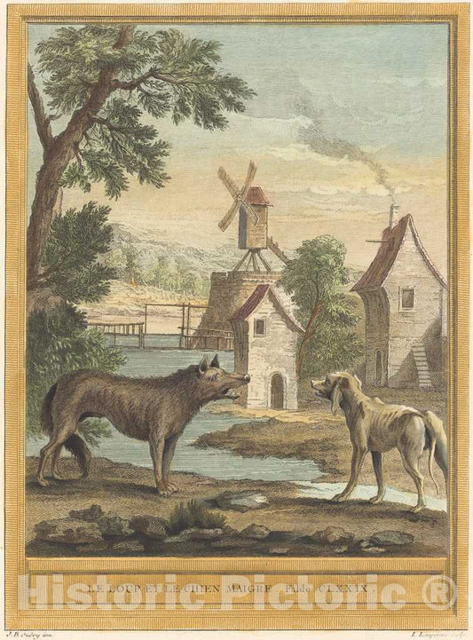 Art Print : Louis-Lempereur After Oudry, Le Loup et le Chien maigre (The Wolf and The Thin Dog), 1756 - Vintage Wall Art