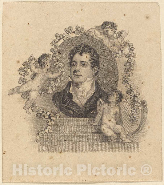 Art Print : Portrait of a Young Gentleman Surrounded by Cupids; Lord Byron?, 19th Century - Vintage Wall Art