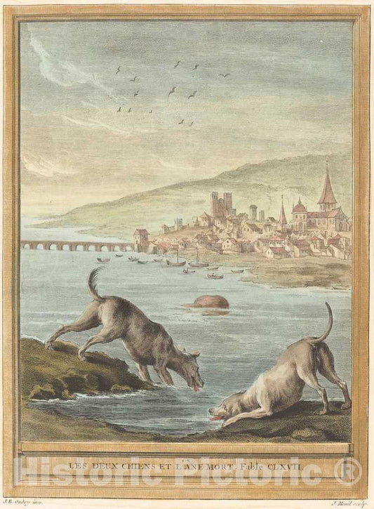 Art Print : Elie du Mesnil After Oudry, Les Deux chiens et l'ane Mort (Two Dogs and The Dead Donkey), 1756 - Vintage Wall Art