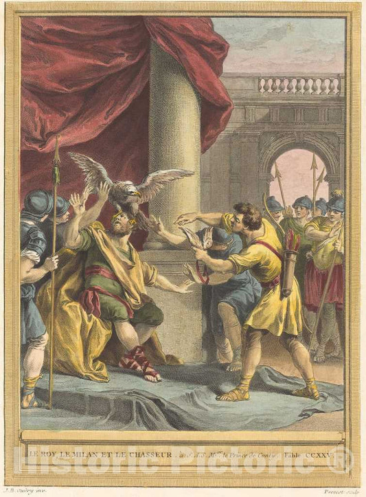 Art Print : PrÃ©vost After Oudry, Le roi, le Milan, et le Chasseur (The King, The Kite, and The Hunter), 1759 - Vintage Wall Art