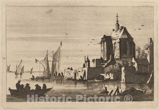 Art Print : Franz Edmund Weirotter, Church in an Inlet with Rowboat in The Foreground - Vintage Wall Art