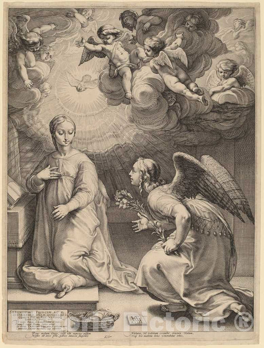 Art Print : Hendrik Goltzius, The Annunciation, 1594 - Vintage Wall Art