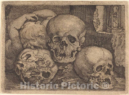 Art Print : Barthel Beham, Child with Three Skulls, 1529 - Vintage Wall Art